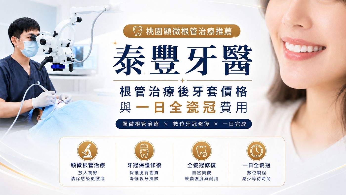 桃園顯微根管治療推薦泰豐牙醫|根管治療後牙套價格與一日全瓷冠費用